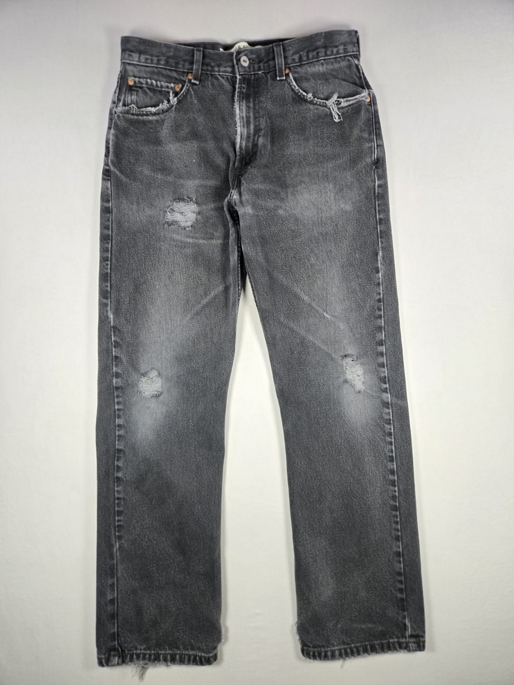 Vintage 2005 Levi's 505 Faded Black Distressed Faded Jeans 34x32 Relaxed Fit Y2K